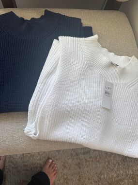 LOFT Women's Cowl & Turtleneck Ribbed Sweaters - Navy and White